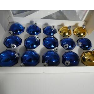 Vintage Holly Glass Ornaments 12 Blue 3 Gold Round 21/4 Inches Christmas